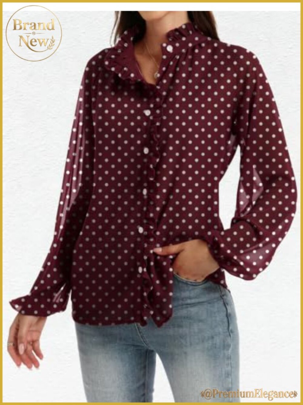 Women's Chiffon Floral Button-Down Blouse V-Neck Ruffle Long Sleeve Boho Top - Picture 3 of 6